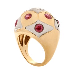 Vintage Bvlgari Garnet Dome Ring in Two Toned 18k Yellow and White Gold