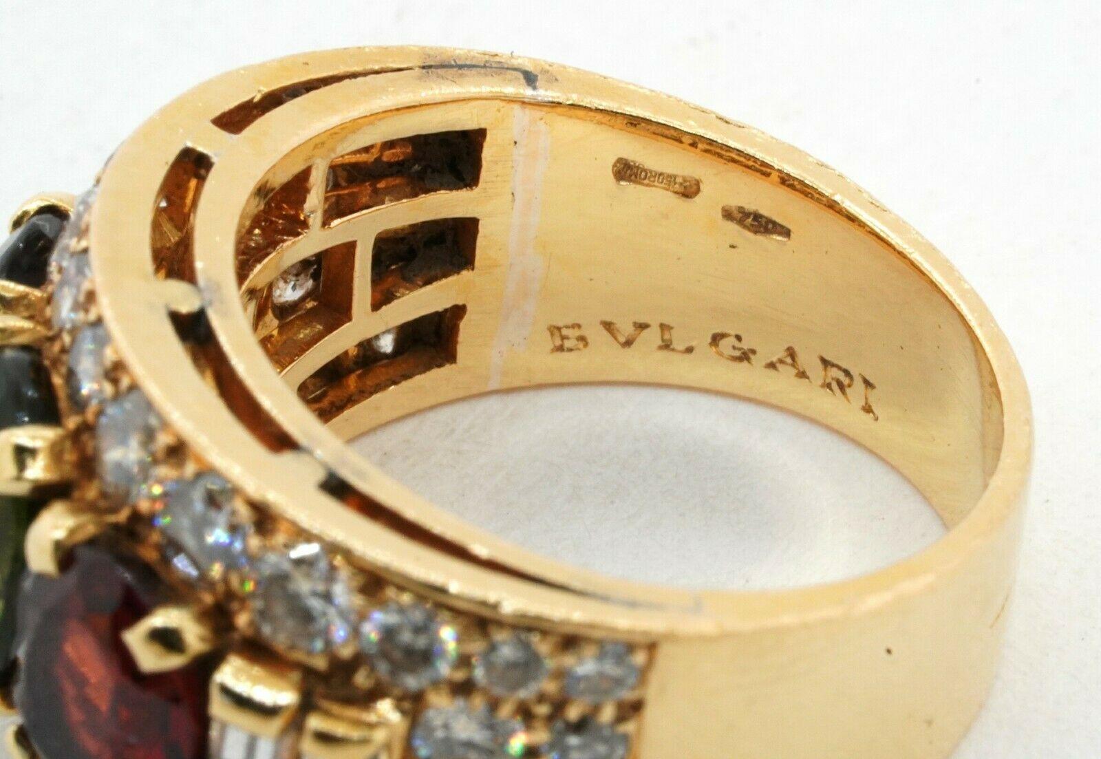 Modern Vintage Bvlgari Heavy 18k Yg 5.50ct VS1/F Diamond & Tourmaline Ring For Sale