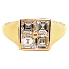 Vintage Bvlgari Italian Carré Cut Diamond 18 Karat Yellow Gold Ring
