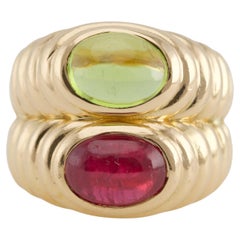 Vintage Bvlgari Italian Ruby and Peridot 18K Yellow Gold Doppio Ring
