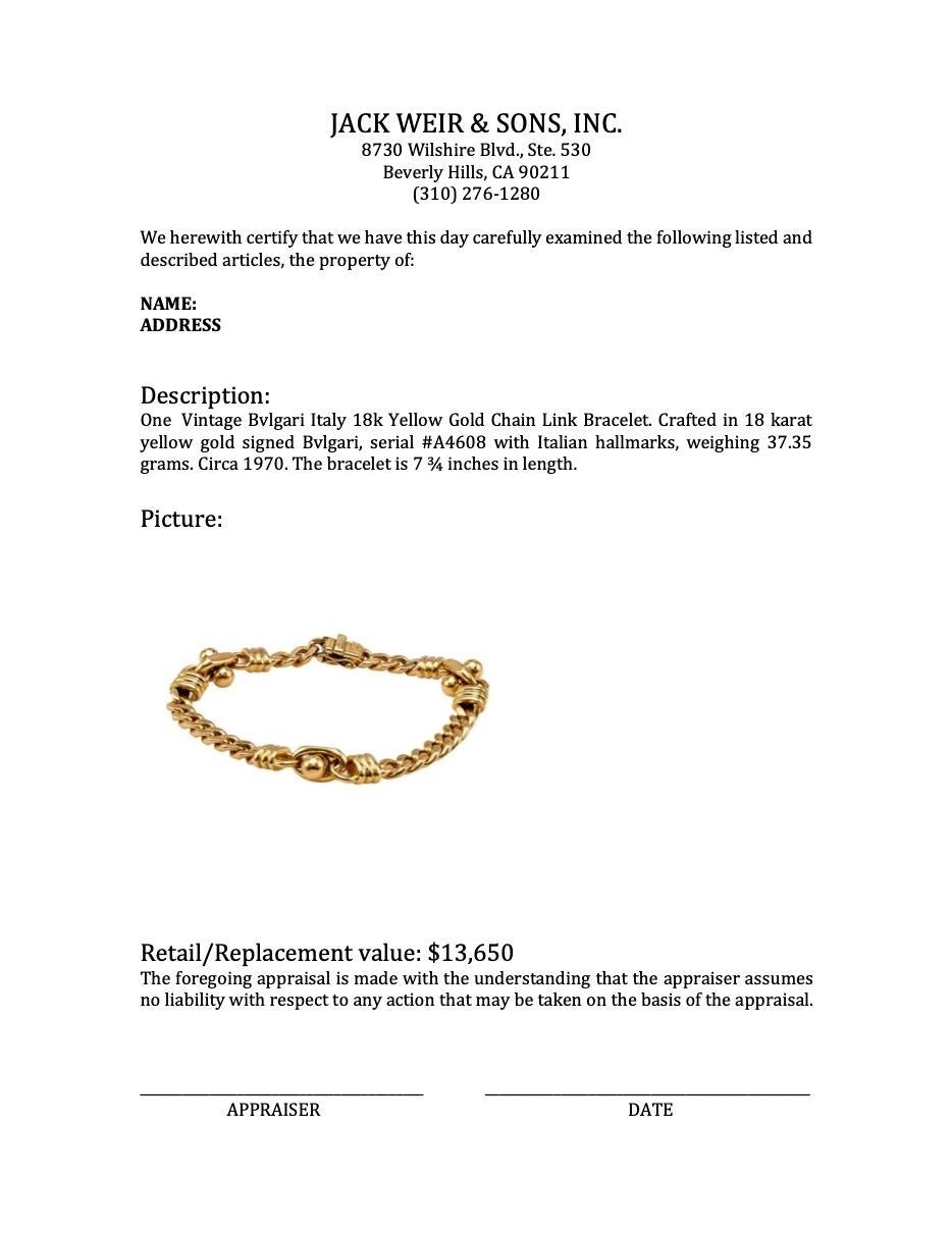Bvlgari, Italie, bracelet à maillons vintage en or jaune 18 carats en vente 2