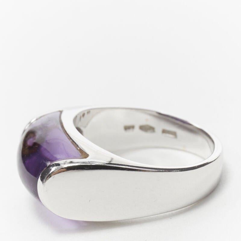 vintage BVLGARI JEWELLERY Anillo curvo de plata con piedra amatista en venta 1