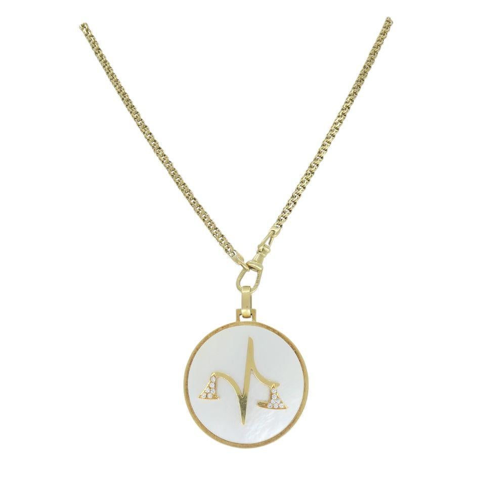 Vintage Bvlgari 18k Gold Mother of Pearl Libra Zodiac Pendant Chain Necklace For Sale 8