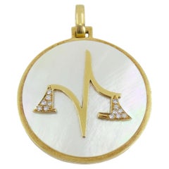 Retro Bvlgari Libra Zodiac Mother of Pearl Gold Pendant