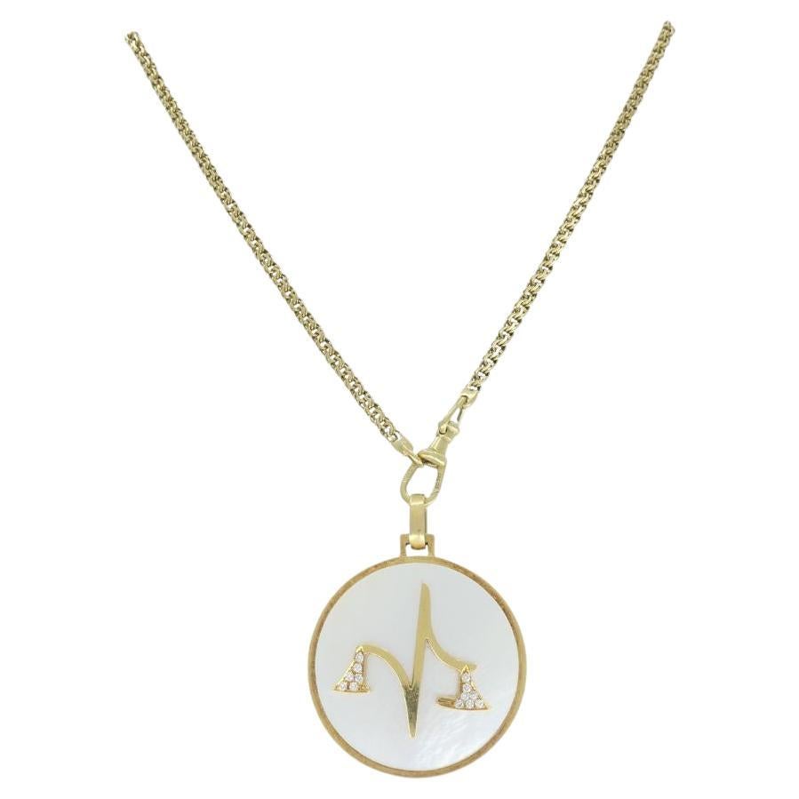 Vintage Bvlgari 18k Gold Mother of Pearl Libra Zodiac Pendant Chain Necklace For Sale