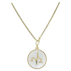 Vintage Bvlgari 18k Gold Mother of Pearl Libra Zodiac Pendant Chain Necklace