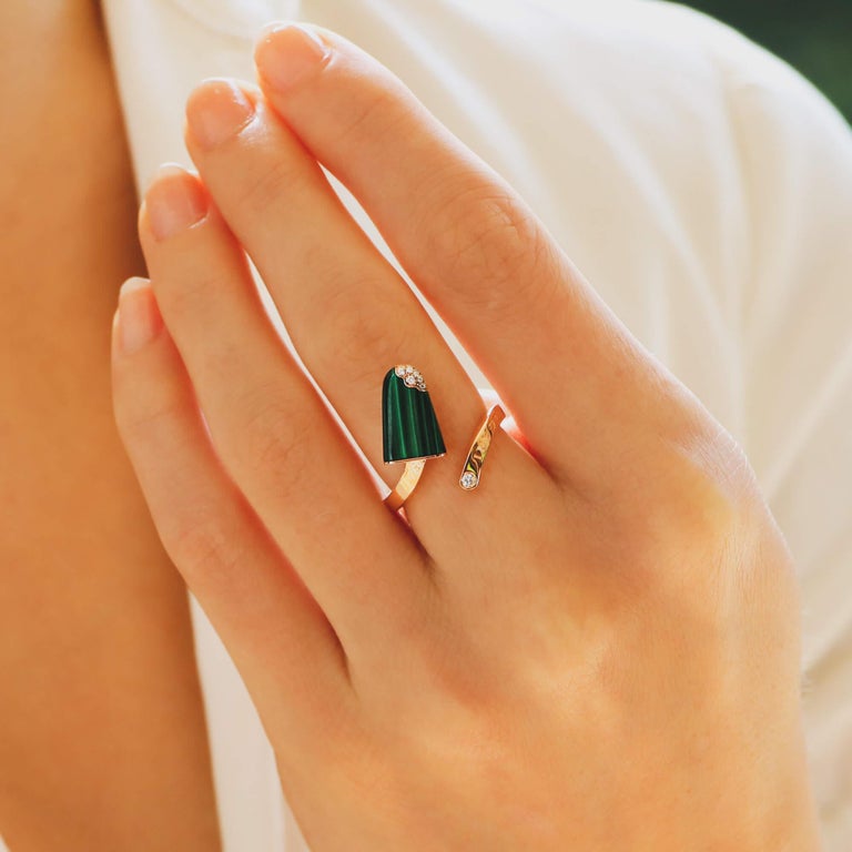 Vintage Bvlgari Malachite and Diamond Gelati Ring Set in 18k Rose Gold