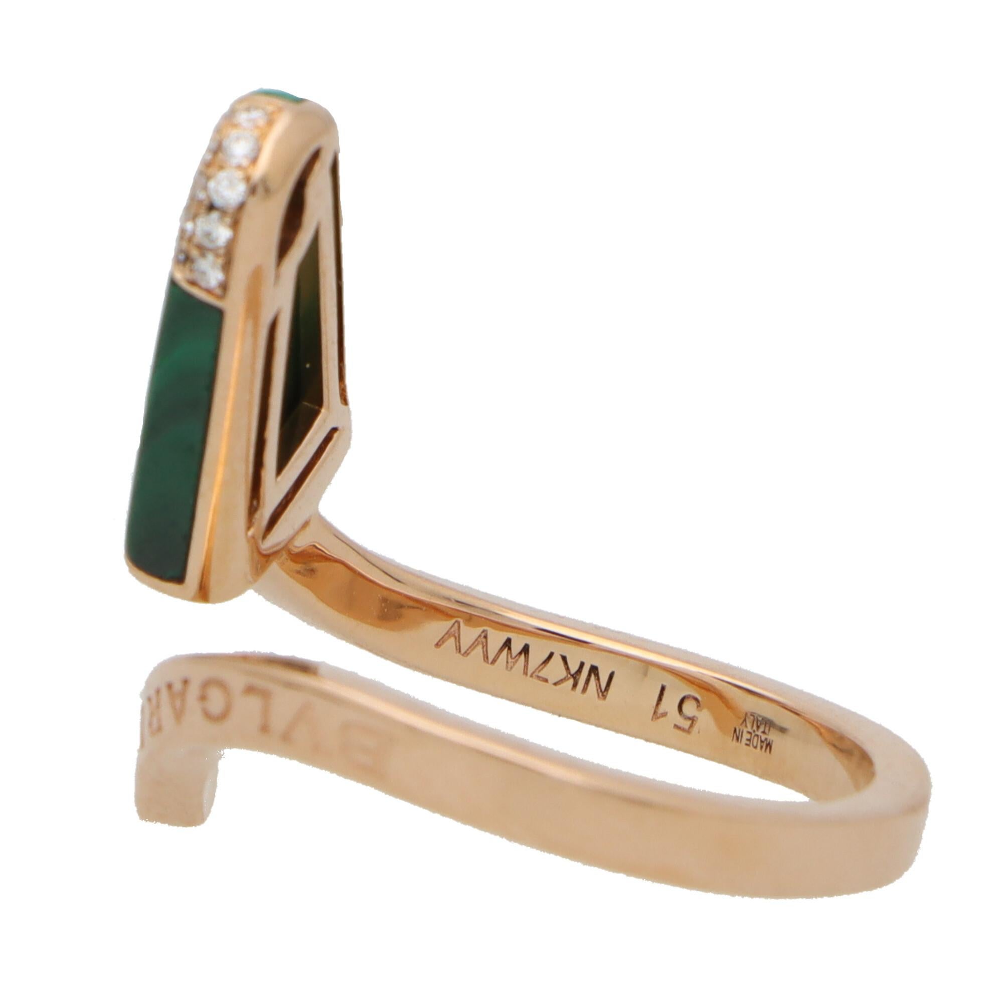 Modern Vintage Bvlgari Malachite and Diamond Gelati Ring Set in 18k Rose Gold