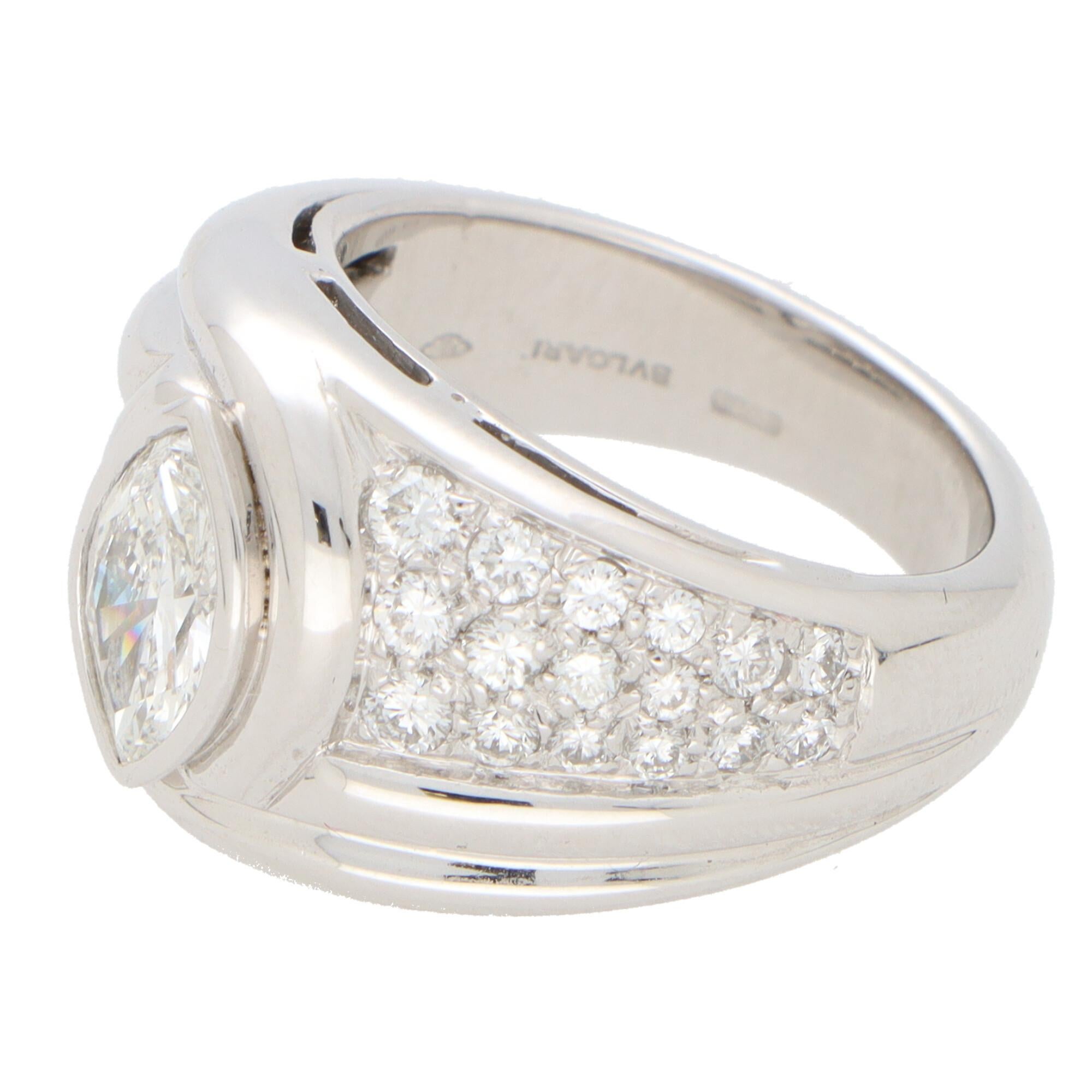 Marquise Cut Vintage Bvlgari Marquise Diamond Bombe Cocktail Ring Set in Platinum For Sale