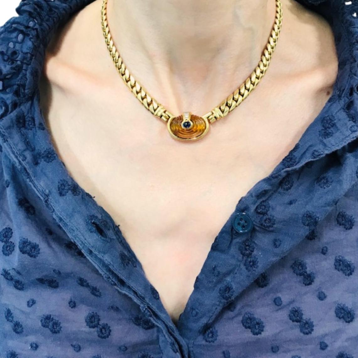 Vintage Bvlgari Collier Bulgari Chaine Or Collier Citrine Pierres Gemmes en vente 5