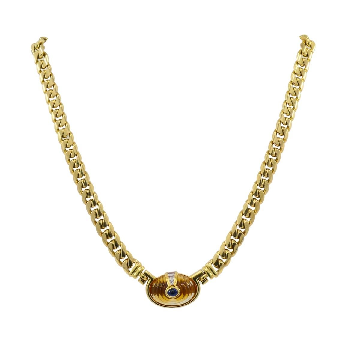 Vintage By Collana Bvlgari Collana a catena d'oro Bulgari con gemme citrine in vendita 3