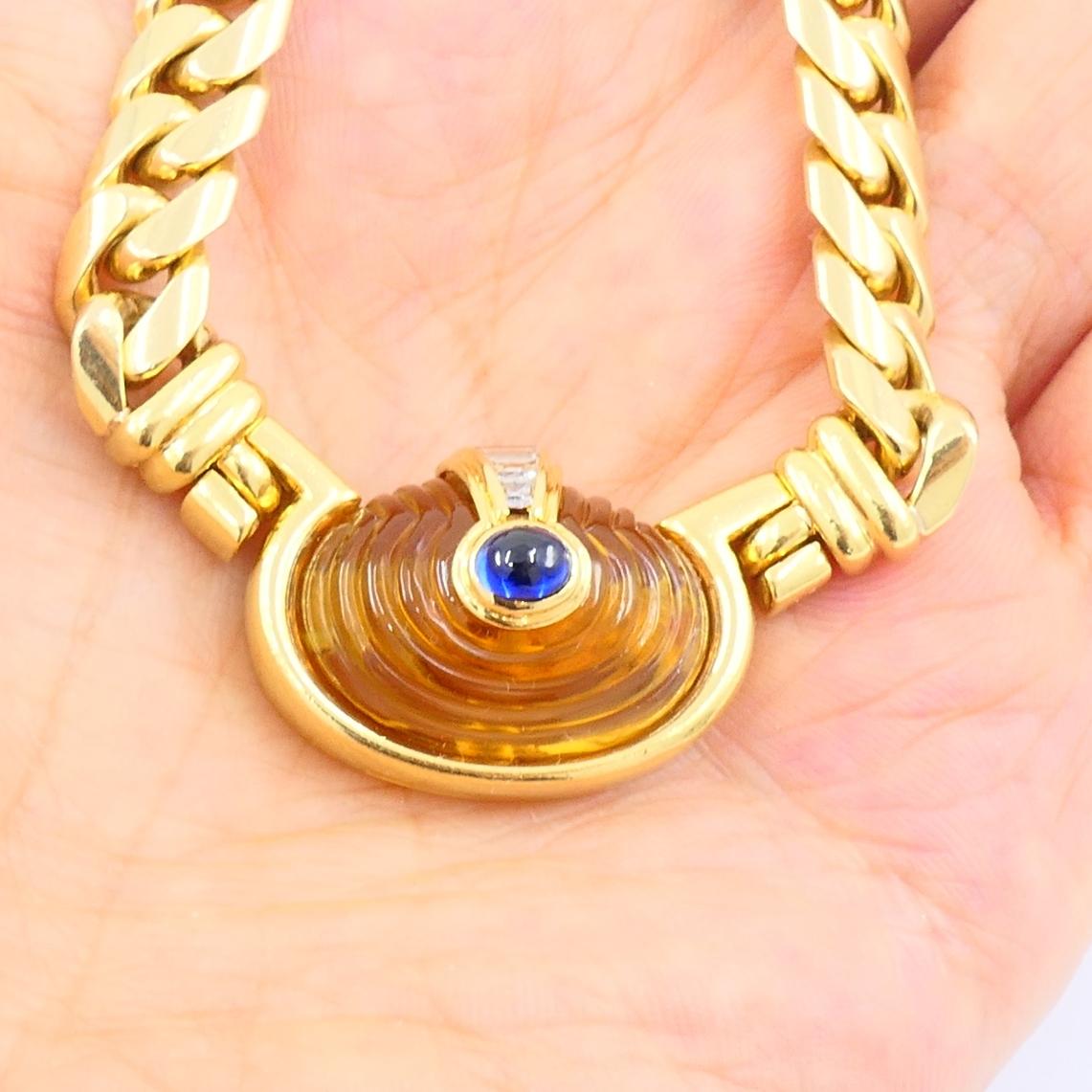 Vintage By Collana Bvlgari Collana a catena d'oro Bulgari con gemme citrine in vendita 4