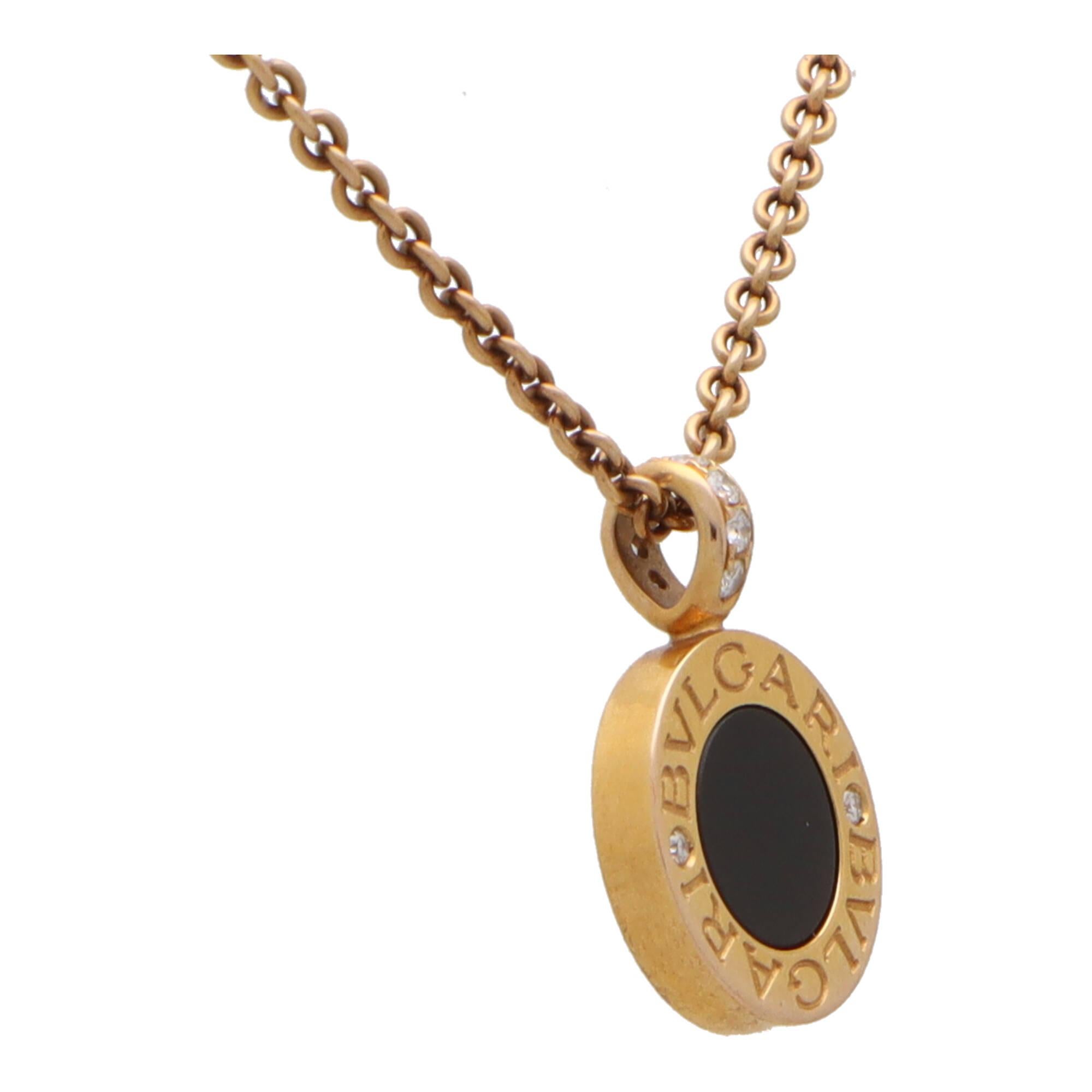 Women's or Men's Vintage Bvlgari Onyx and Mother of Pearl Disc Necklace in 18k Rose