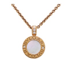 Vintage Bvlgari Onyx and Mother of Pearl Disc Necklace in 18k Rose