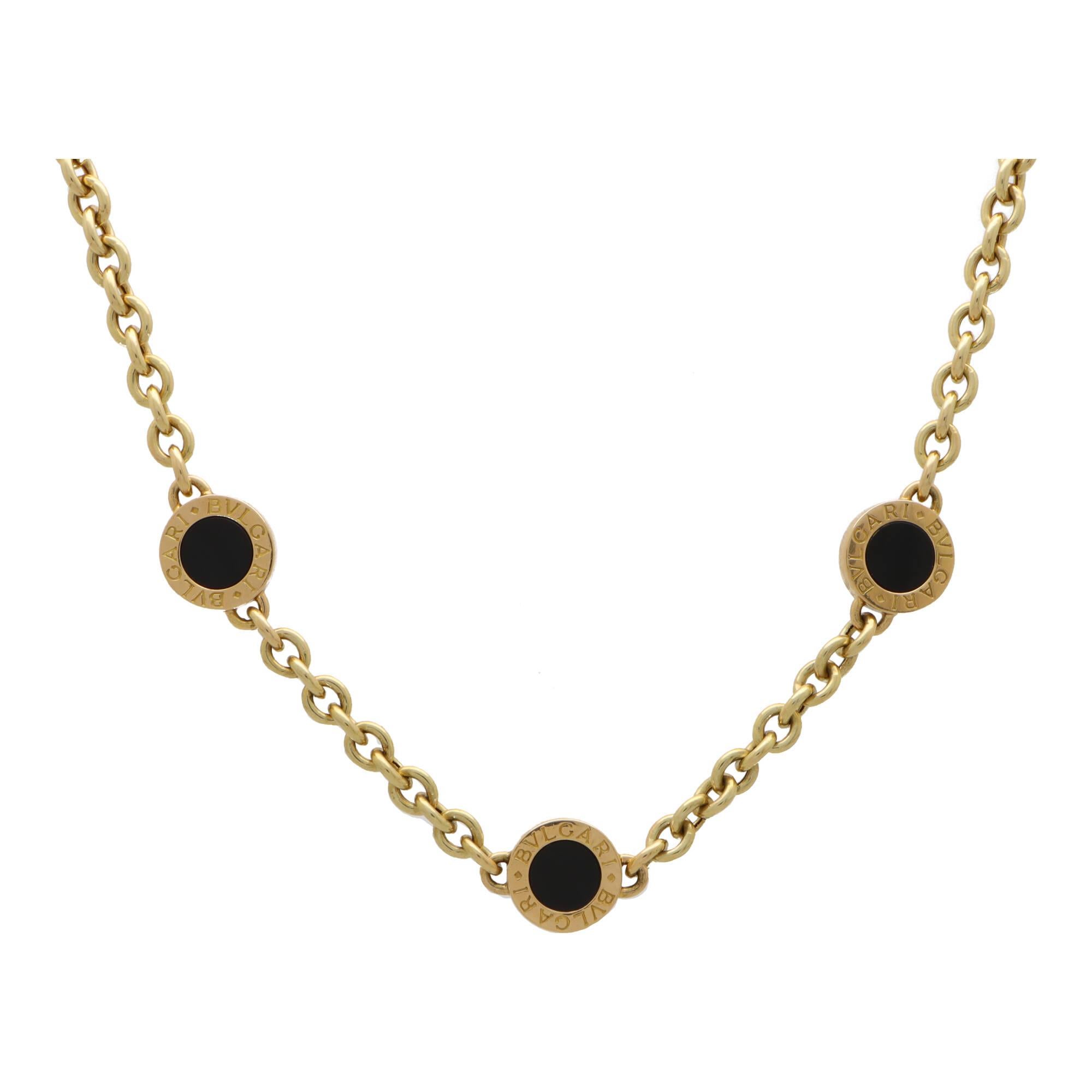 Round Cut Vintage Bvlgari Onyx Chunky Disc Necklace Set in 18k Yellow Gold