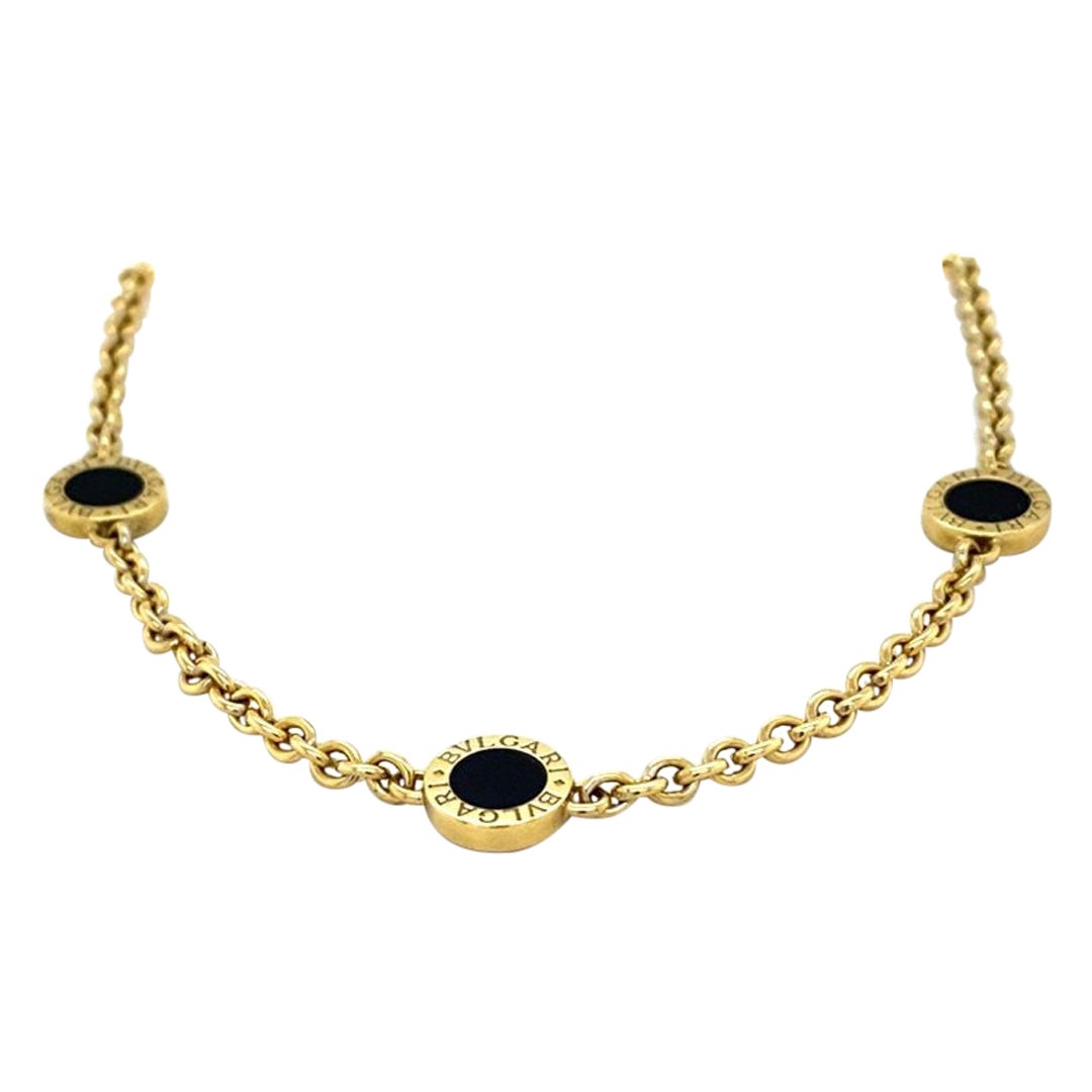 Vintage Bvlgari Onyx Disc 18 Karat Yellow Gold Necklace