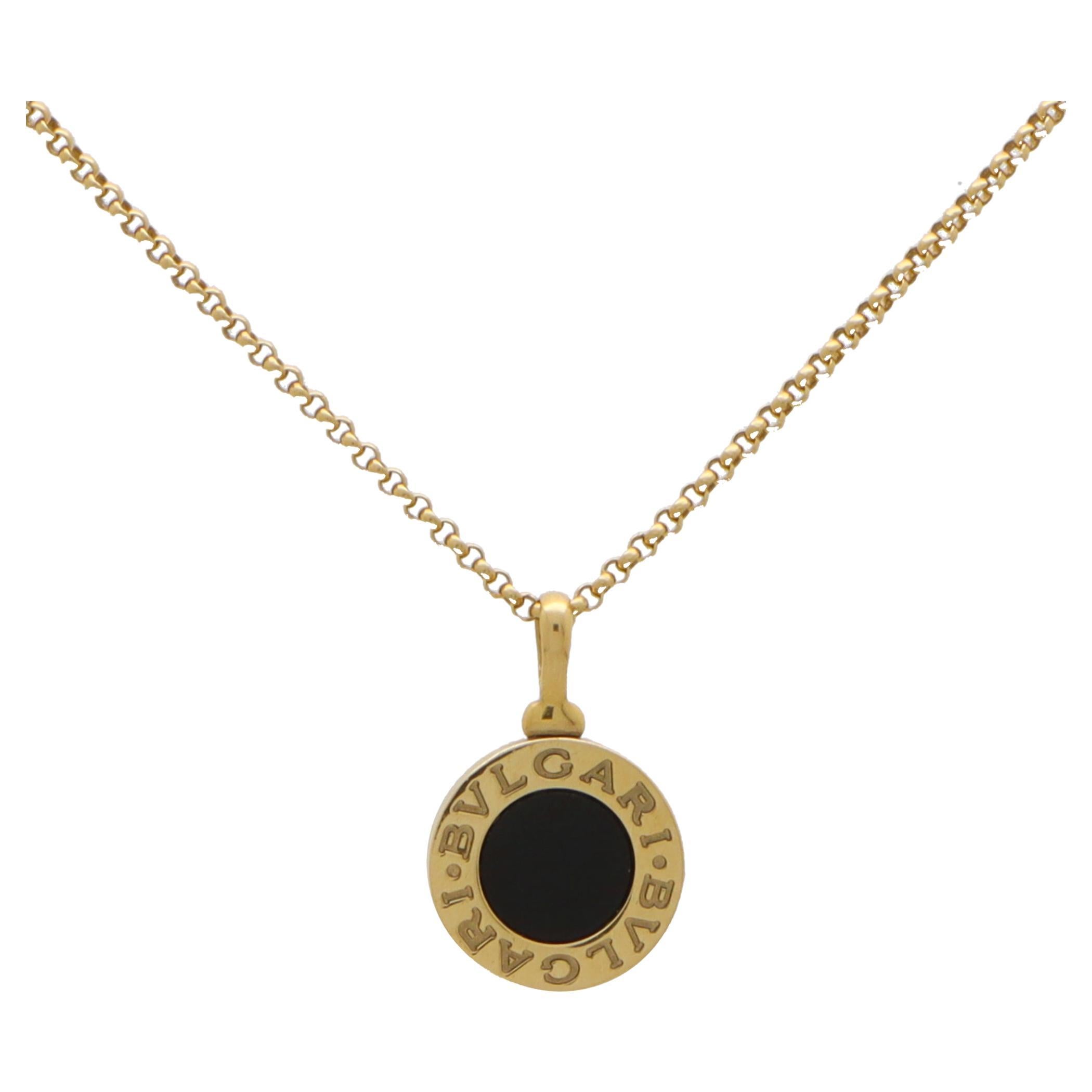 Vintage Bvlgari Onyx Disc Necklace in 18k Yellow Gold For Sale