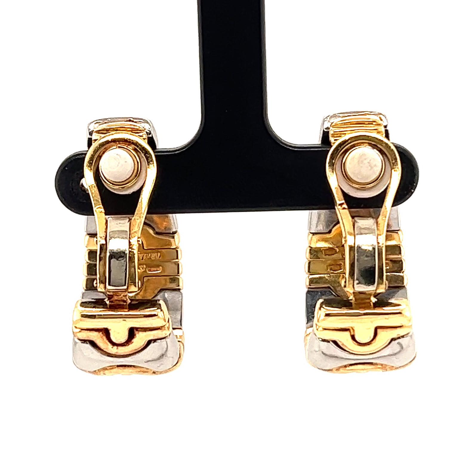 Women's or Men's Vintage Bvlgari Parentesi 18 Karat Gold Steel Clip Hoop Earrings