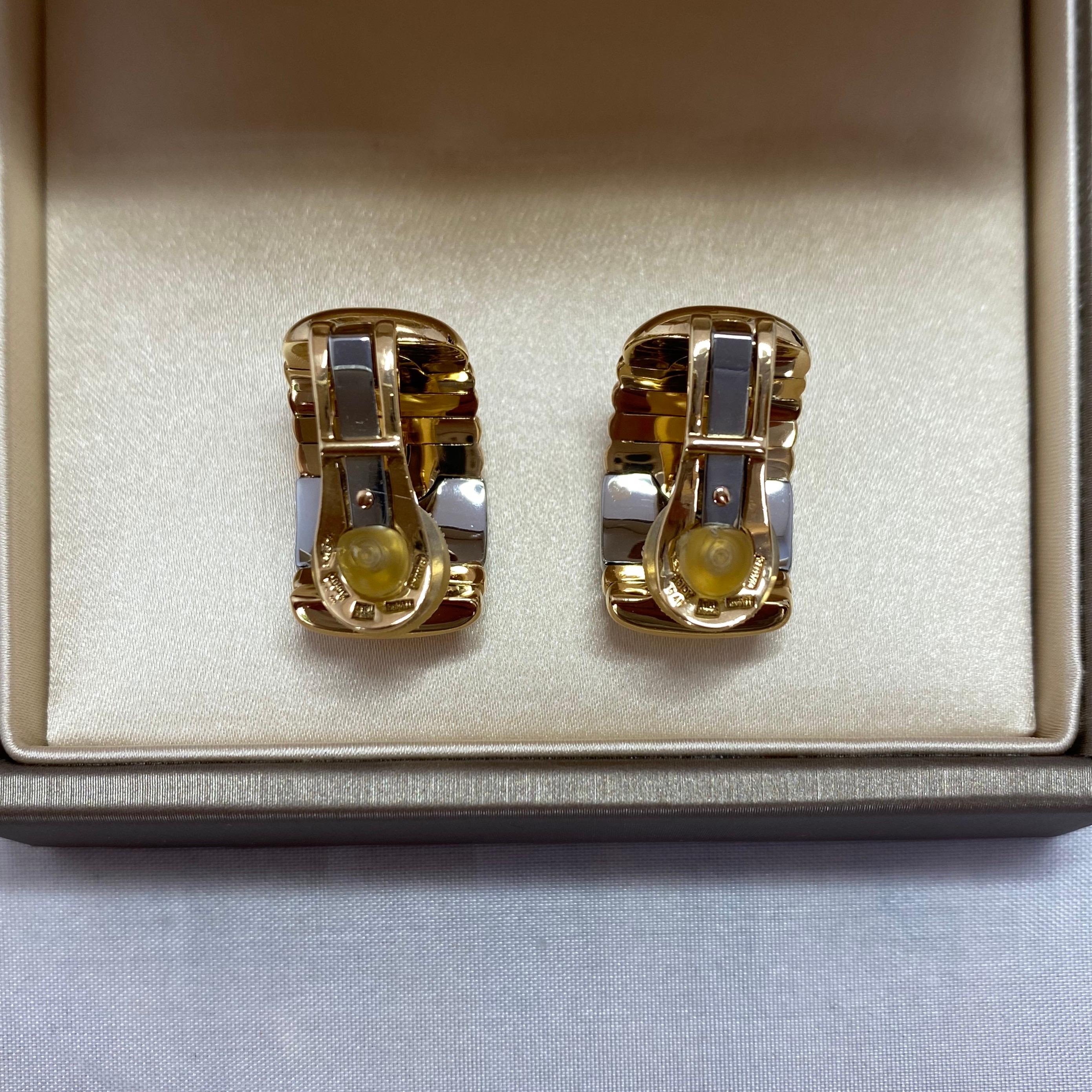Women's Bvlgari Bulgari Parentesi 18 Karat White And Yellow Gold Clip-On Earrings in Box