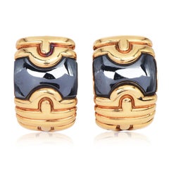 Vintage Bvlgari Parentesi 18K Yellow Gold Hematite Hoop Earrings