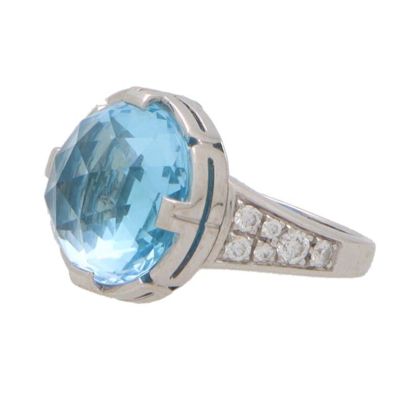 Vintage Bvlgari Parentesi Blue Topaz and Diamond Ring in 18k White Gold ...
