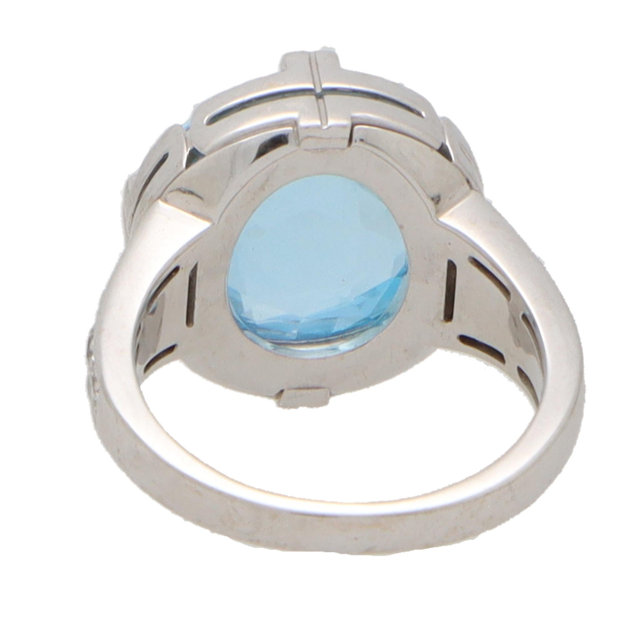 Modern Vintage Bvlgari Parentesi Blue Topaz and Diamond Ring in 18k White Gold