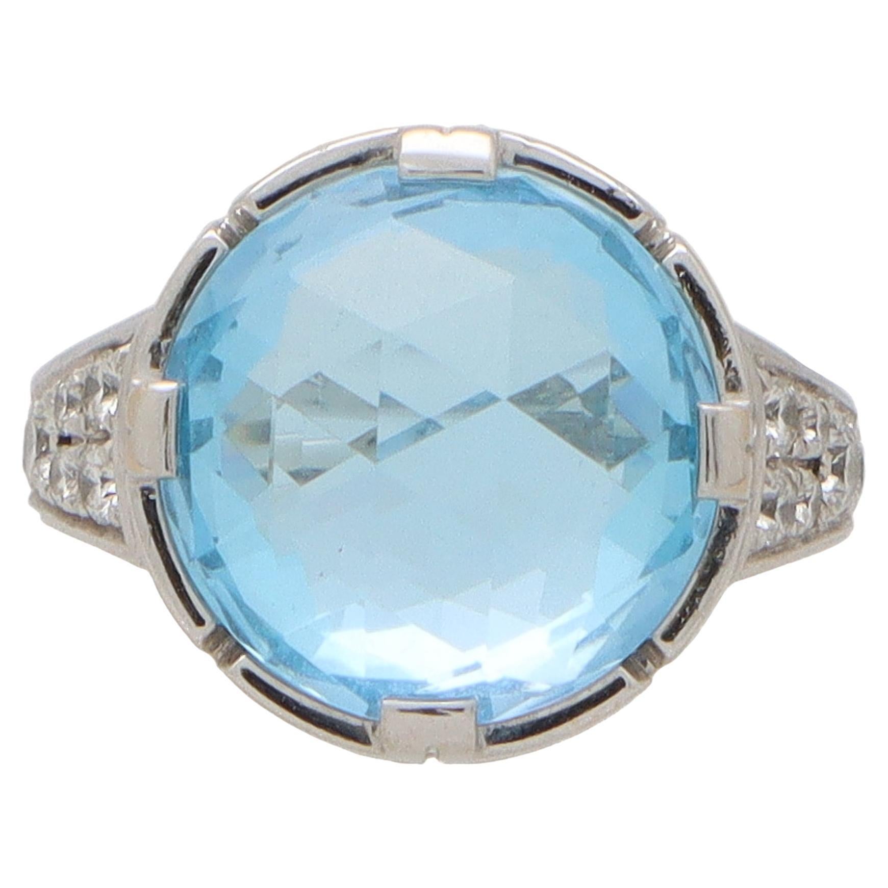 Vintage Bvlgari Parentesi Blue Topaz and Diamond Ring in 18k White Gold