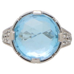 Vintage Bvlgari Parentesi Blue Topaz and Diamond Ring in 18k White Gold