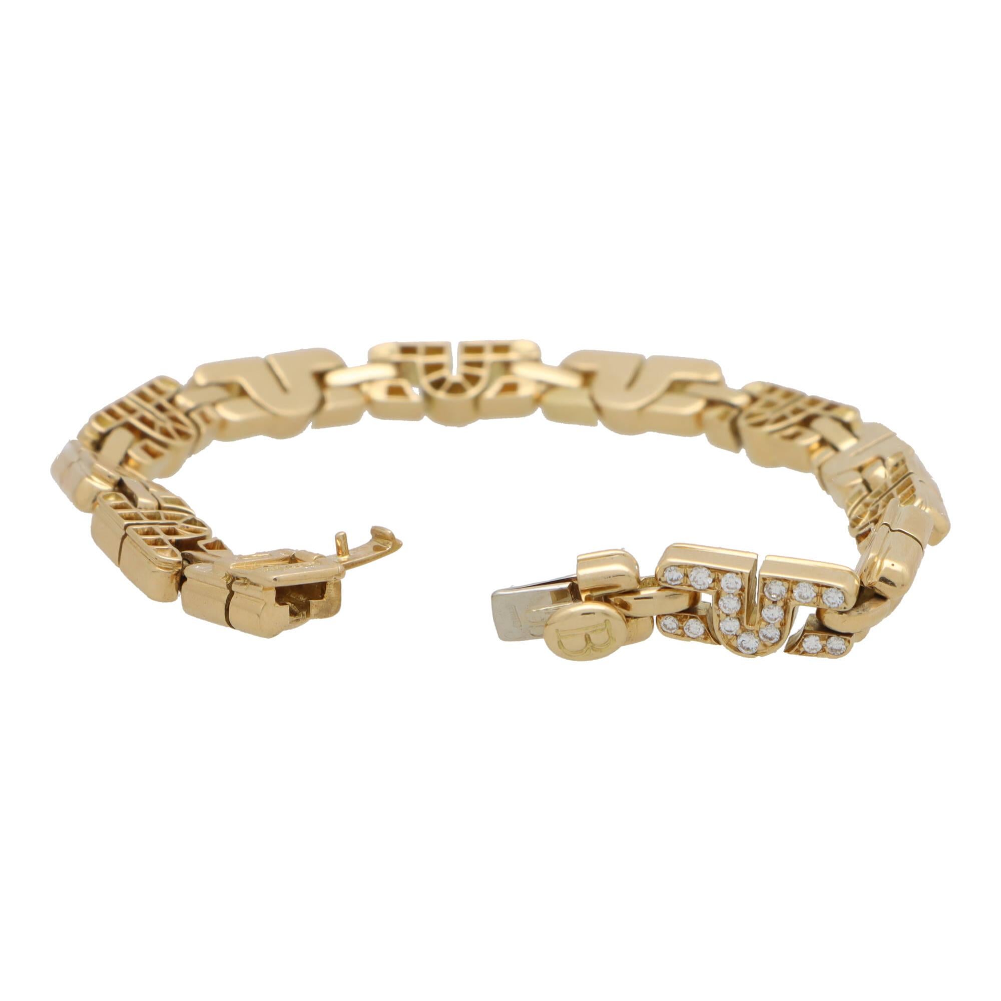 Round Cut Vintage Bvlgari Parentesi Diamond Link Bracelet Set in 18k Yellow Gold For Sale