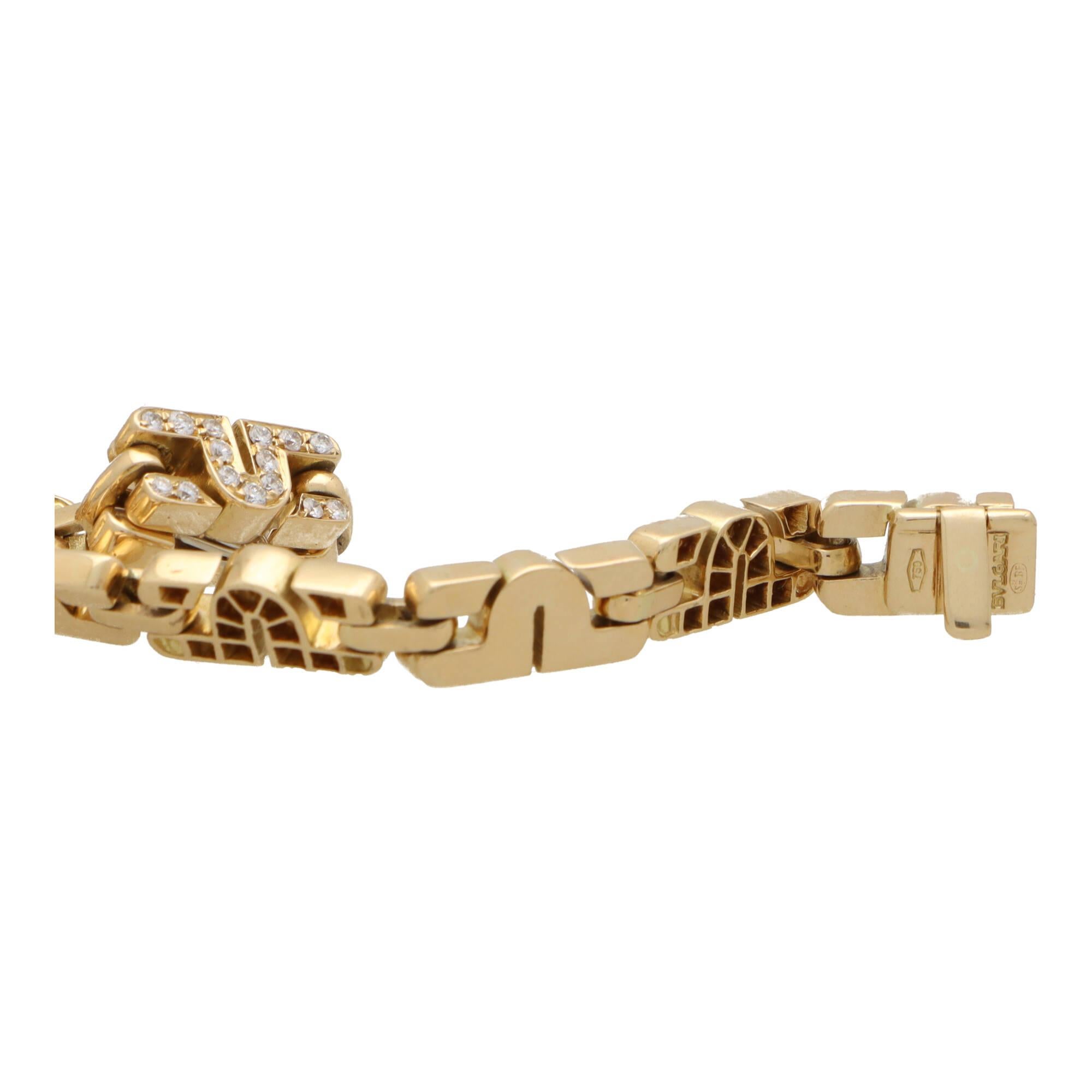 Round Cut Vintage Bvlgari Parentesi Diamond Link Bracelet Set in 18k Yellow Gold