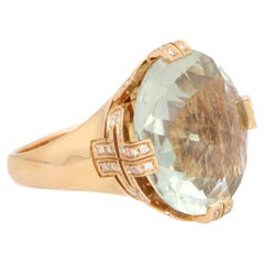 Vintage Bvlgari Parentesi Green Quartz and Diamond Cocktail Ring in Rose Gold