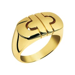 Vintage Bvlgari Parentesi Tubogas 18k Yellow Gold 'Signet Style' Italian Ring