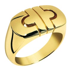 Vintage Bvlgari Parentesi Tubogas 18k Yellow Gold 'Signet Style' Italian Ring