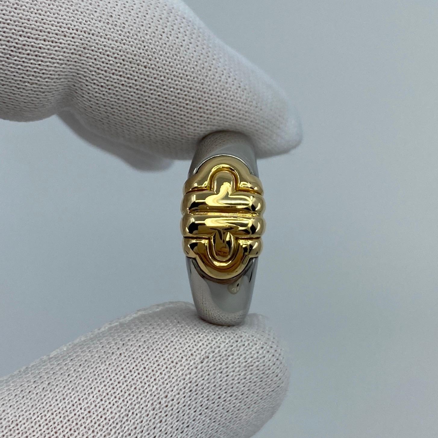 Vintage Bvlgari Parentesi Tubogas 18k Yellow Gold & Steel 'Signet Style' Ring For Sale 6