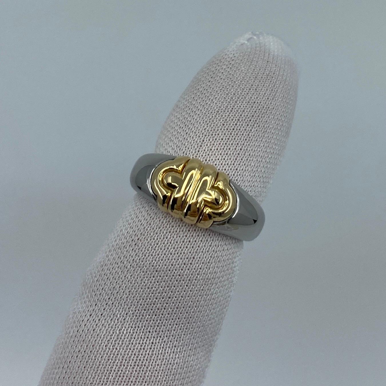 Bvlgari Parentesi Tubogas Bague vintage style « Signet » en or jaune 18 carats et acier en vente 9