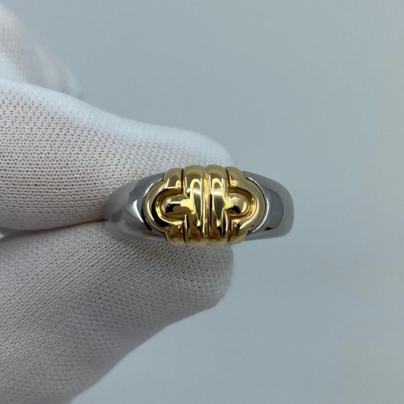 Women's or Men's Vintage Bvlgari Parentesi Tubogas 18k Yellow Gold & Steel 'Signet Style' Ring For Sale