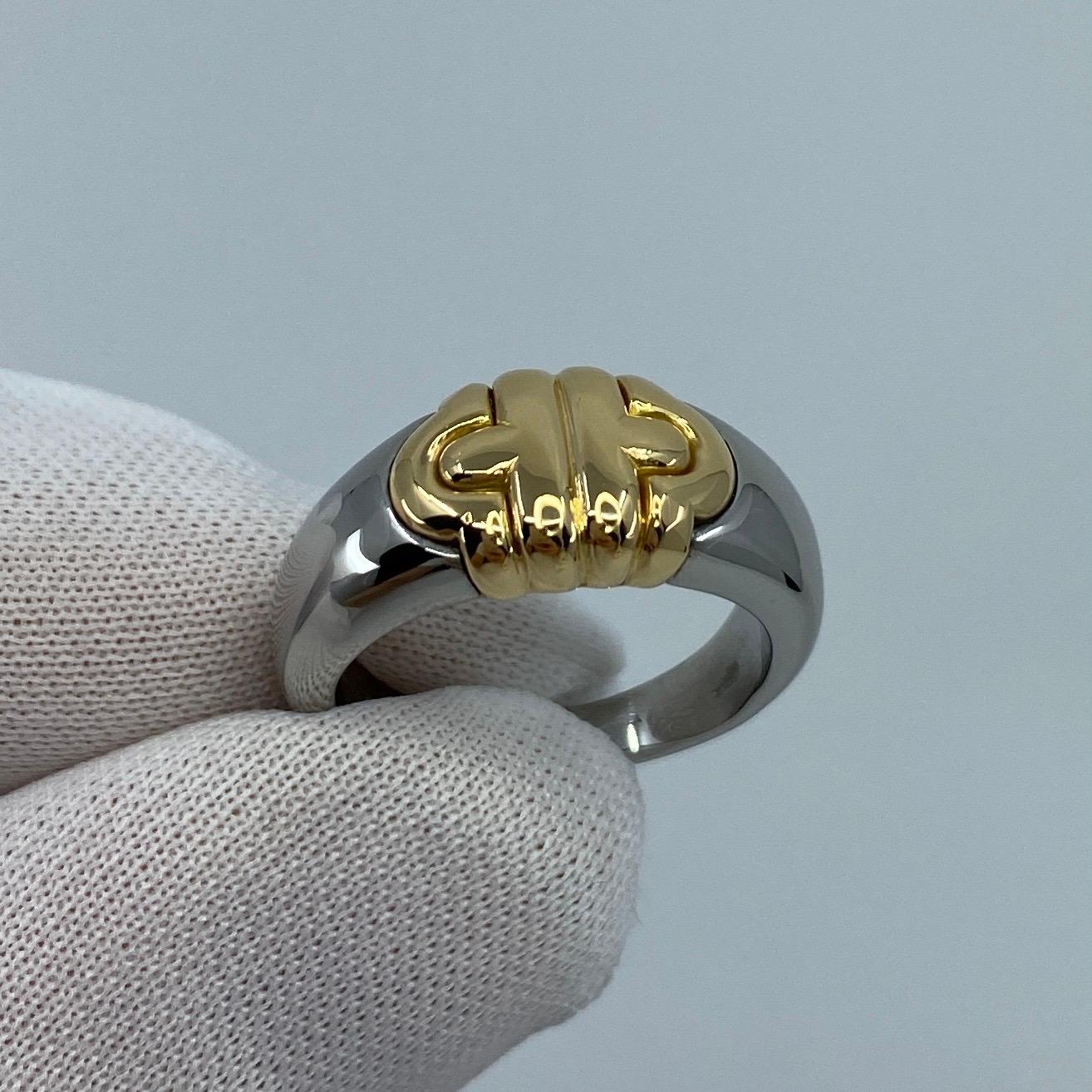 Vintage Bvlgari Parentesi Tubogas 18k Yellow Gold & Steel 'Signet Style' Ring For Sale 1