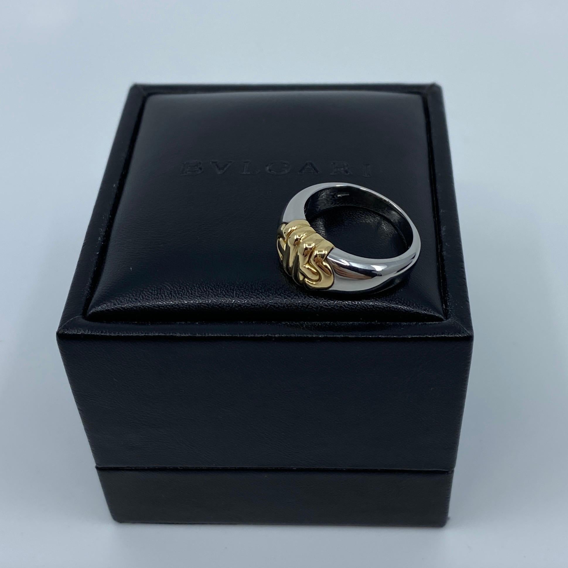 Vintage Bvlgari Parentesi Tubogas 18k Yellow Gold & Steel 'Signet Style' Ring For Sale 4