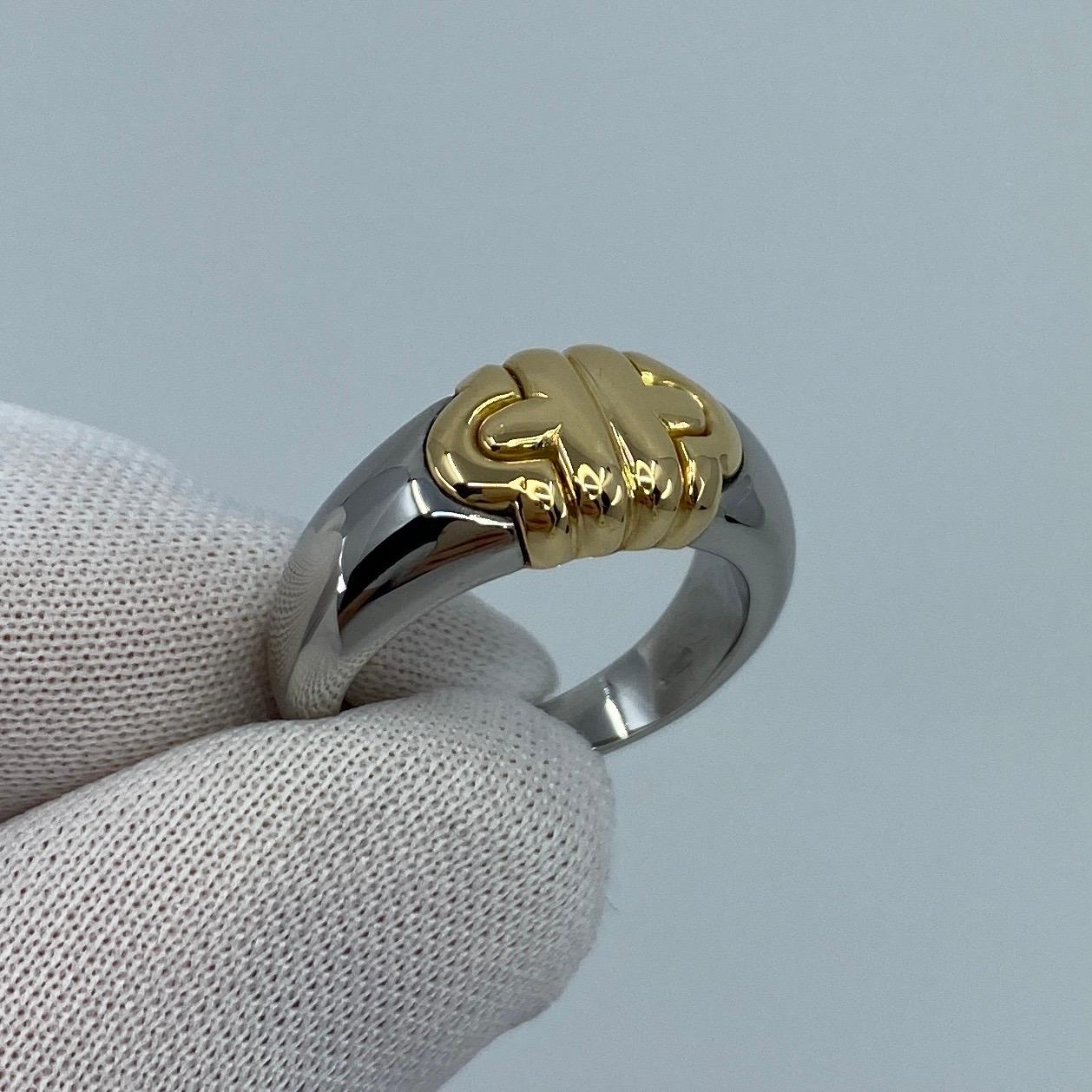 Bvlgari Parentesi Tubogas Bague vintage style « Signet » en or jaune 18 carats et acier en vente 5