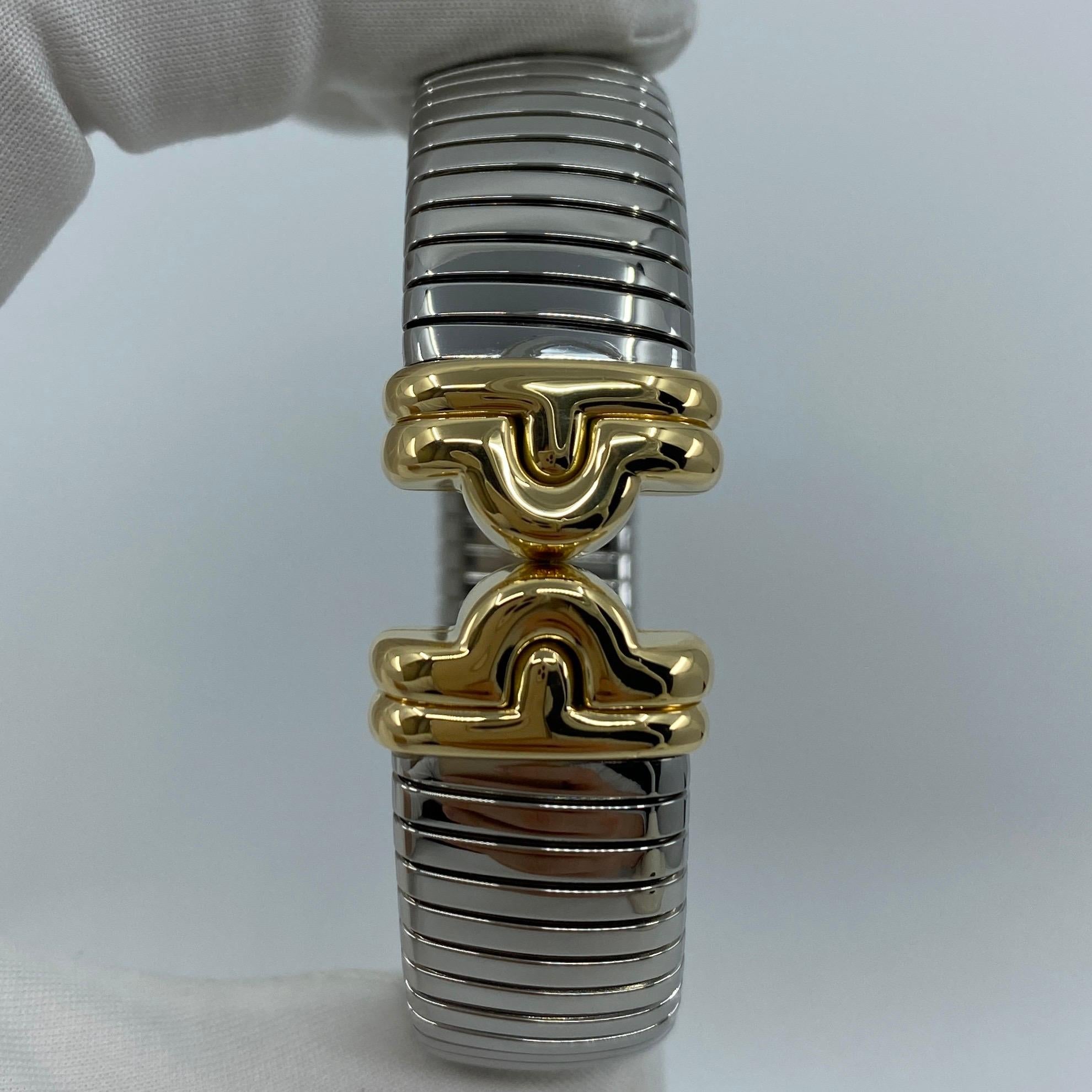 Vintage Bvlgari Parentesi Tubogas Pulsera Brazalete Brazalete de oro amarillo 18k y acero en venta 6