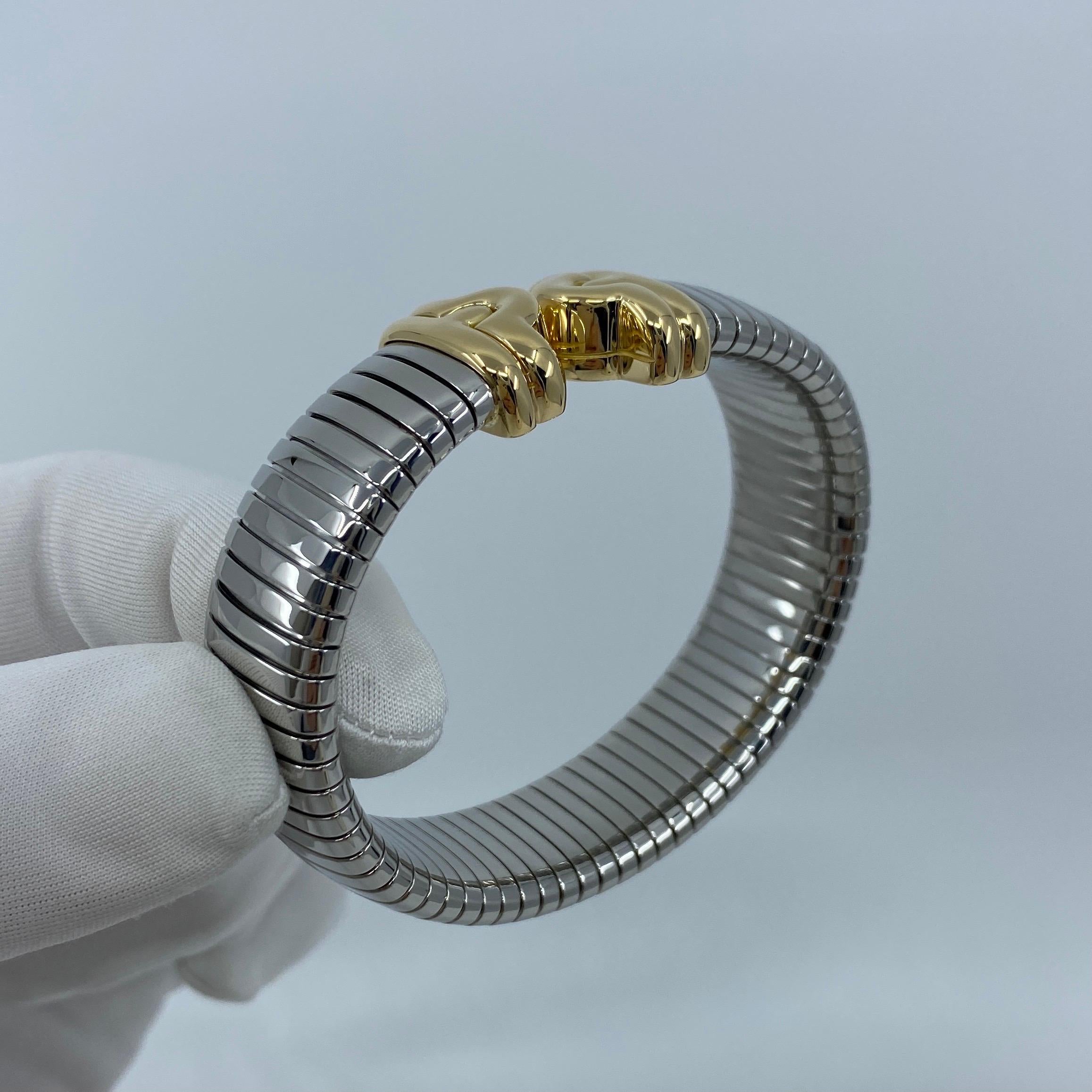 Vintage Bvlgari Parentesi Tubogas Pulsera Brazalete Brazalete de oro amarillo 18k y acero en venta 7