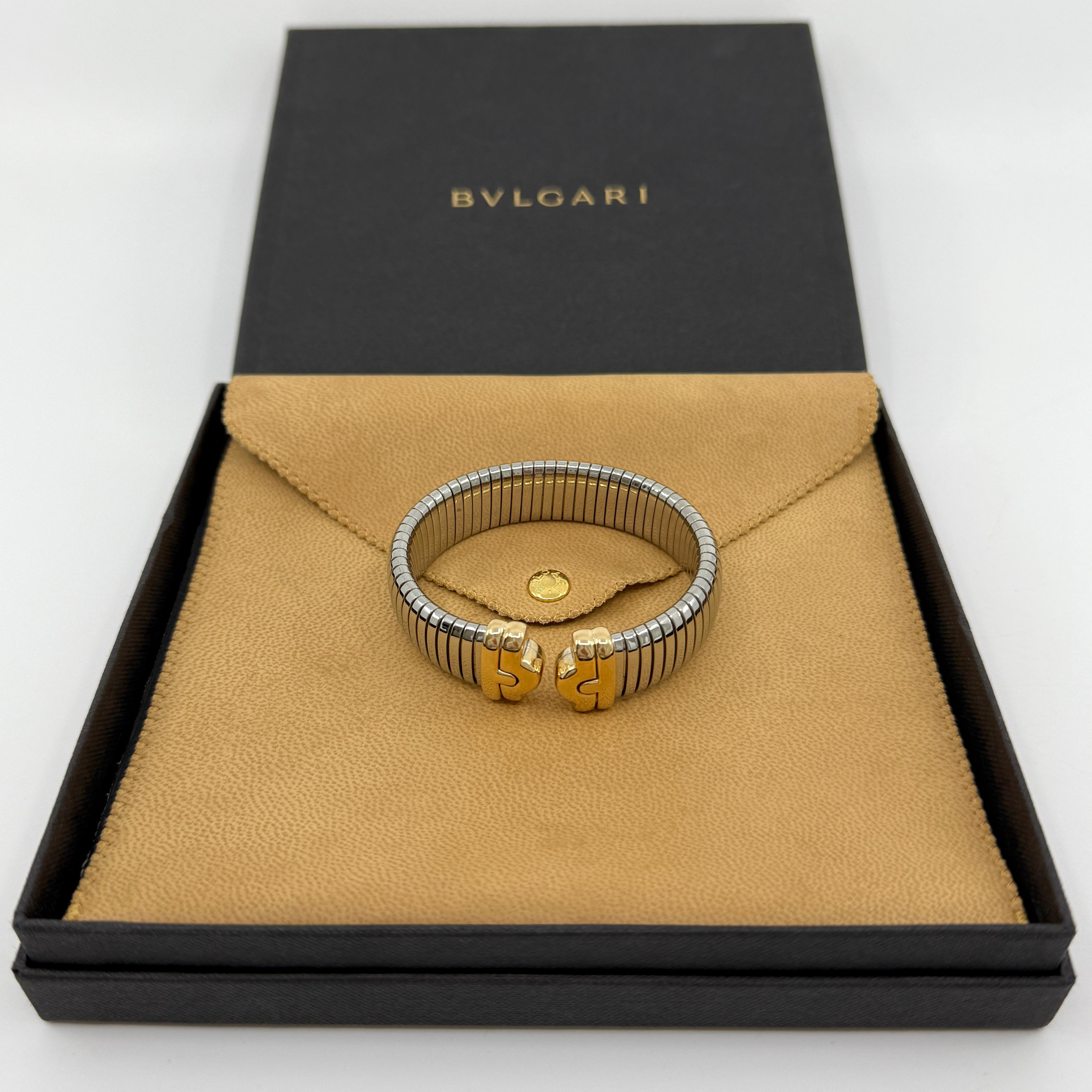 Vintage Bvlgari Parentesi Tubogas Bracciale Bracciale Oro Giallo 18k e Steele in vendita 8