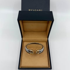 Vintage Bvlgari Parentesi Tubogas Bangle Bracelet Cuff 18k Yellow Gold & Steel