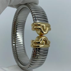 Vintage Bvlgari Parentesi Tubogas Bangle Bracelet Cuff 18k Yellow Gold & Steel