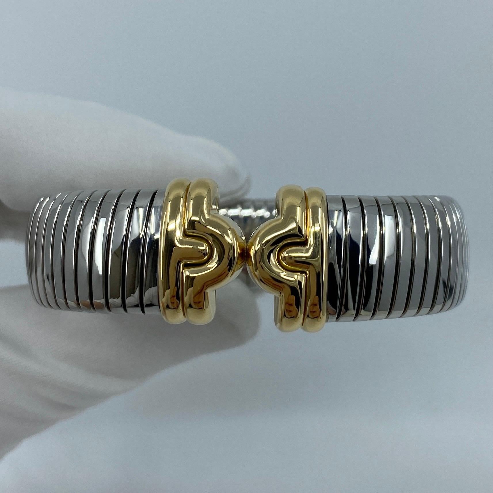 De las mujeres Vintage Bvlgari Parentesi Tubogas Pulsera Brazalete Brazalete de oro amarillo 18k y acero en venta