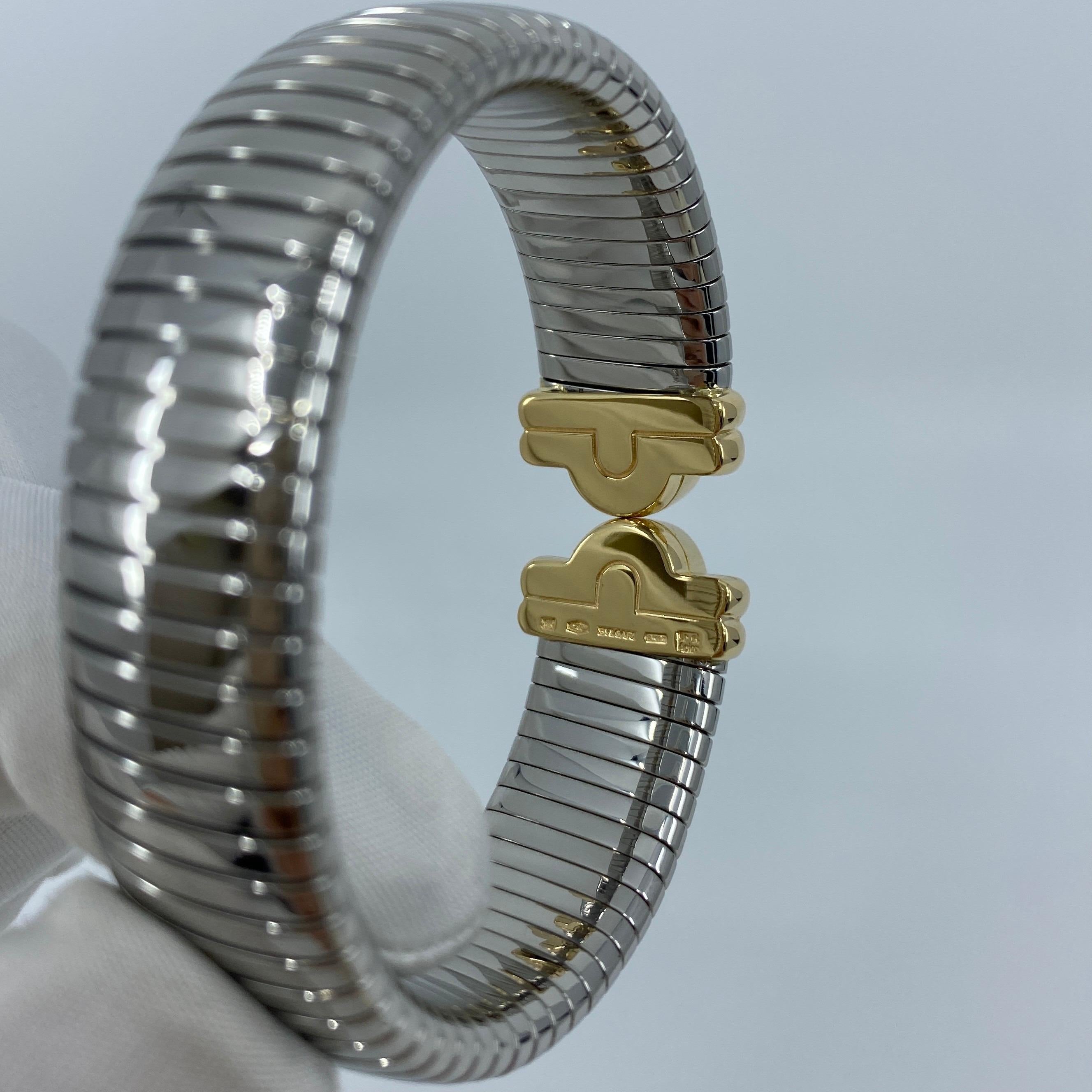 Vintage Bvlgari Parentesi Tubogas Pulsera Brazalete Brazalete de oro amarillo 18k y acero en venta 3