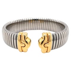 Vintage Bvlgari Parentesi Tubogas Bracciale Bracciale Oro Giallo 18k e Steele