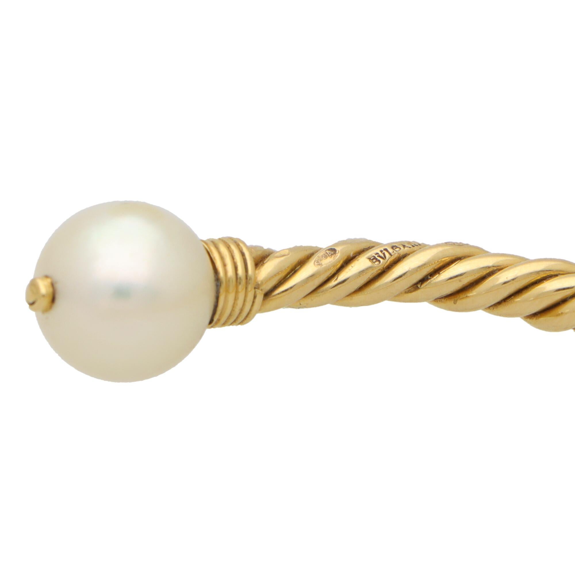 Bvlgari Bracelet jonc vintage torsadé en or jaune 18 carats avec perles en forme de corde torsadée Bon état - En vente à London, GB