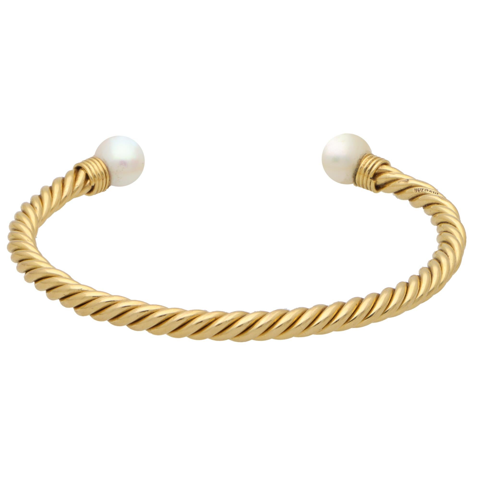 Bvlgari Bracelet jonc vintage torsadé en or jaune 18 carats avec perles en forme de corde torsadée Unisexe en vente