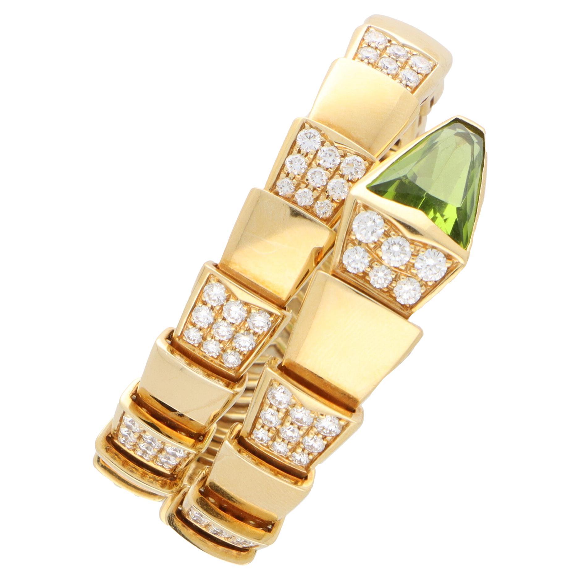 Vintage Bvlgari Peridot and Diamond Serpenti Bracelet in 18k Yellow Gold